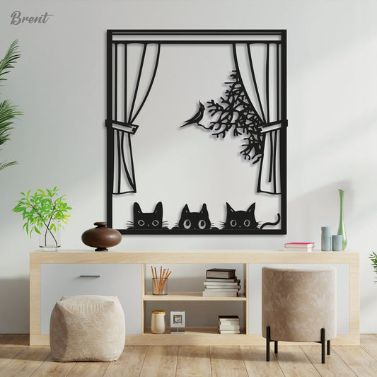 KITTIES - Cats and window metal art, Metal wall art, Home decor, Metal cat, Gift for her, Housewarming gift