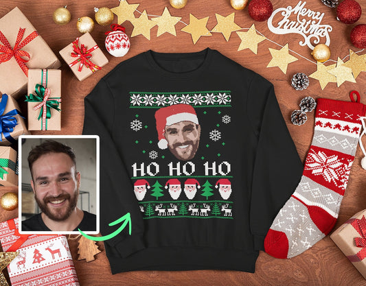 Custom Pixel Ugly Christmas Sweater, Custom Face Sweatshirt for Christmas, Custom Santa Hat Sweatshirt, Ugly Christmas Sweater with Picture