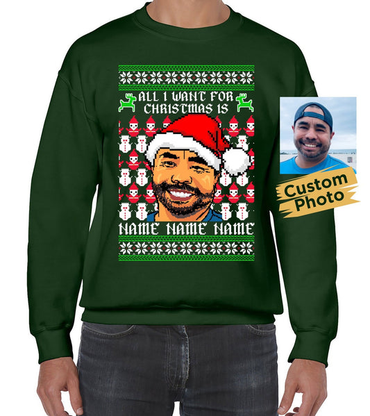 Custom Photo Picture Ugly Christmas Sweatershirt, Custom Face Sweat for Christmas, Custom Santa Hat Sweatshirt, Ugly Christmas Sweater Gifts