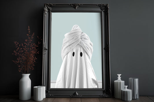 Ghost Prepares To Take A Bath Poster, Dark Romantic Creepy, Horror Spooky Cute, Wall Art Halloween Poster