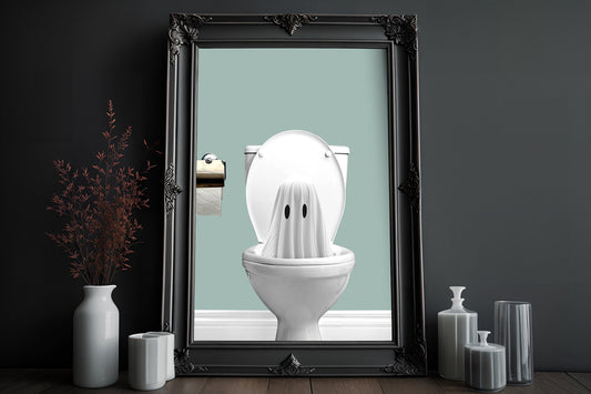 Ghost Bathroom Toilet Poster, Dark Romantic Ghost Standing in Bathroom Toilet Creepy,  Ghost in the Bath tub Alt Wall Art Halloween Poster 1