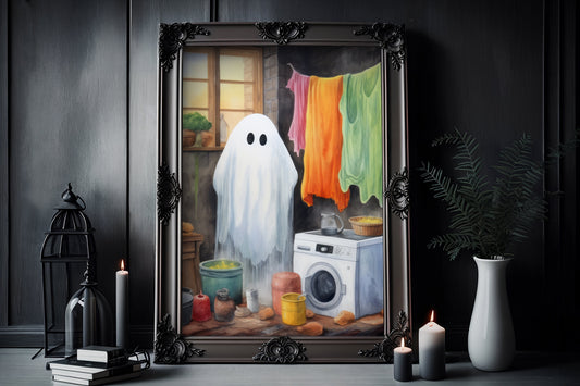 The Ghost Is Doing Laundry Poster, Dark Romantic Ghost Is Doing Laundry Creepy, Horror Spooky Cute, Wall Art Halloween Poster
