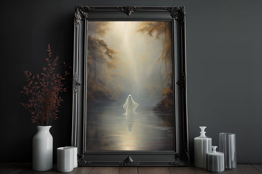 Ghost Over The Lake Poster, Dark Romantic Ghost On The Lake Creepy, Horror Spooky Cute, Wall Art Halloween Poster