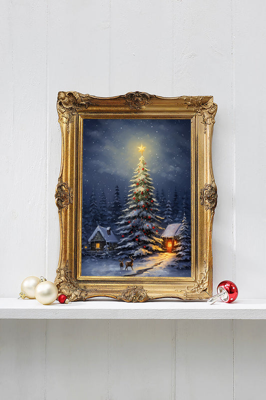 Beautiful Christmas Poster, Christmas On A Snowy Day Art, Xmas Decor Poster, Vintage Xmas Holiday Art Print SS02