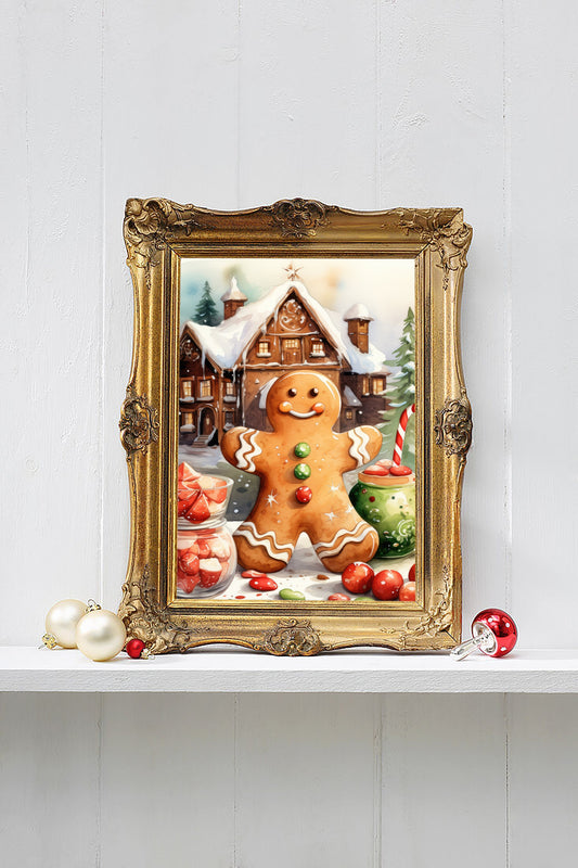 Ginger Bread Christmas Poster, Christmas Cookies Art, Xmas Decor Poster, Vintage Xmas Holiday Art Print SS02