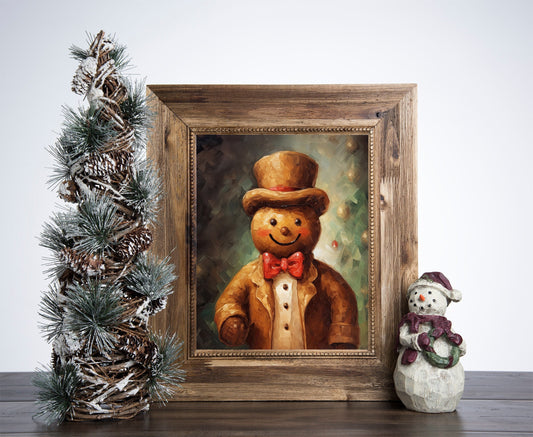 Cute Christmas Gingerbread Man Poster, Christmas Gingerbread Art, Xmas Decor Poster, Vintage Xmas Holiday Art Print