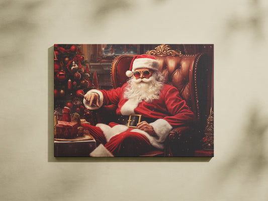 Godfather Santa Christmas Poster, Christmas Santa Portrait Art, Xmas Decor Poster, Vintage Xmas Holiday Art Print