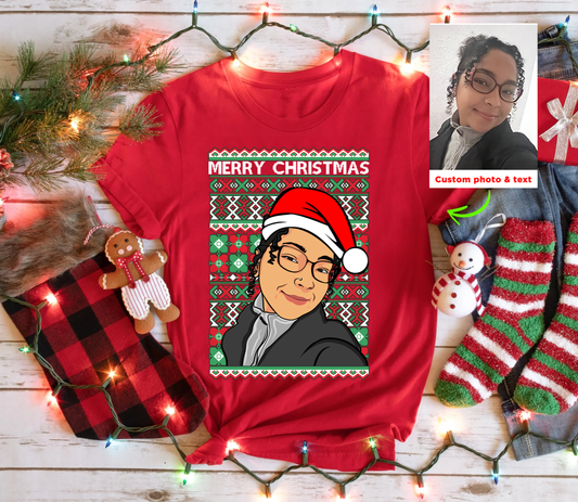 Custom Photo Ugly Christmas Sweater: Personalized Face, Elf Hat, Festive Picture Gift