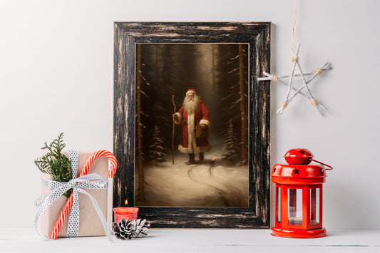 Vintage Santa Oil Painting Canvas, Seasonal Christmas Decor Canvas