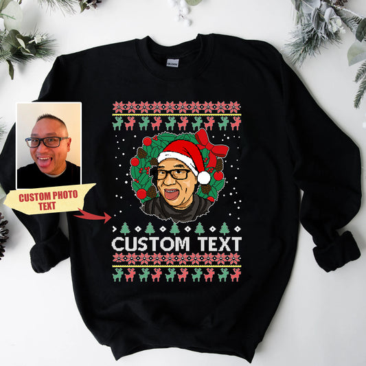 Custom Photo To Pixel For Merry Christmas Sweatshirt - T Shirt