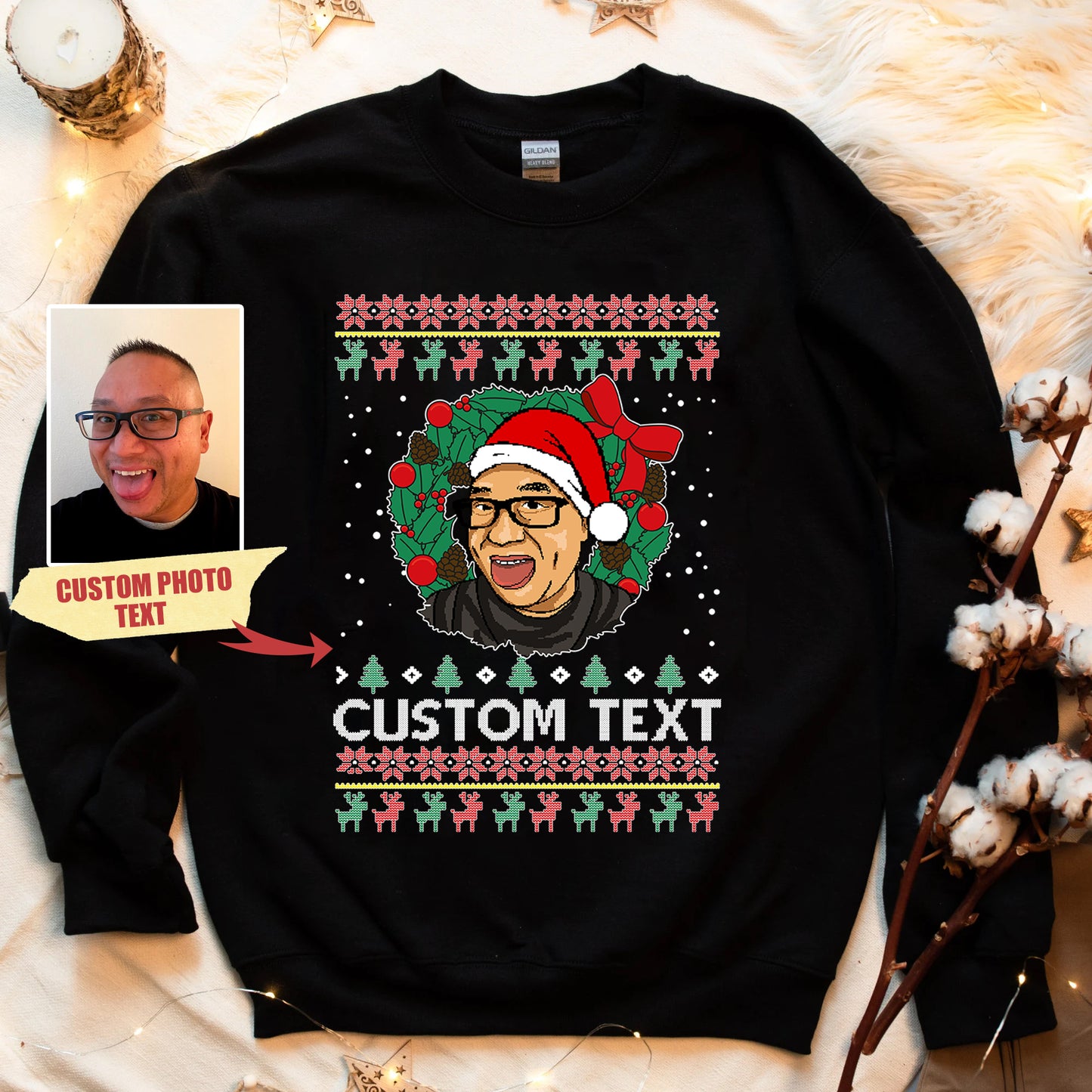 Custom Photo To Pixel For Merry Christmas Sweatshirt - T Shirt