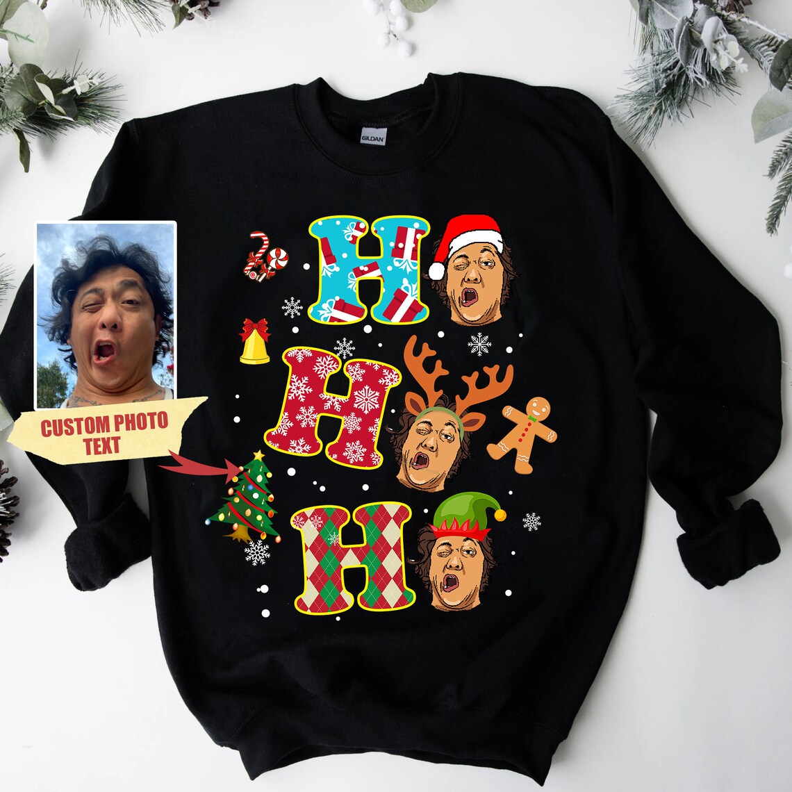 Custom Face Ugly Christmas Sweatshirt, Christmas Custom Santa Ugly Shirt