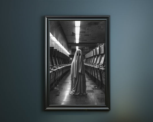 Ghost Poster, Dark Romantic Ghost Standing In Slot Machine Creepy, Horror Spooky Cute Alt Wall Art Halloween Poster