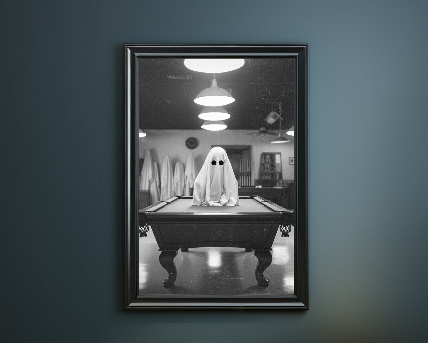 Ghost Poster, Dark Romantic Ghost Standing in Billiard Club Creepy, Horror Spooky Cute Alt Wall Art Halloween Poster