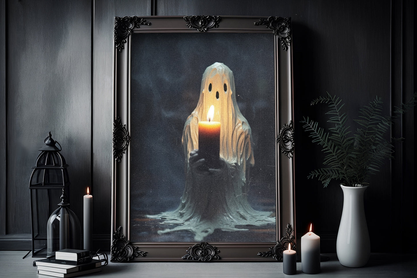 Ghost Holding A Candle Poster, Dark Romantic Ghost Holding A Candle Poster Creepy, Horror Spooky Cute, Wall Art Halloween Poster