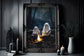 Ghost Campfire Poster, Dark Romantic Ghost Couple Campfire Creepy Woods Forest, Horror Spooky Cute Alt Wall Art Halloween Poster Fullsize 01