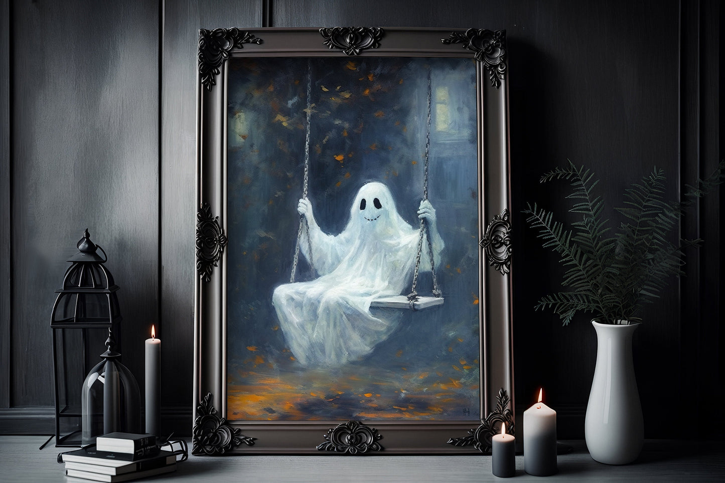 Ghost On The Swing Poster, Dark Romantic Ghost On The Swing Poster Creepy, Ghost Halloween Alt Wall Art Halloween Poster