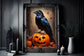 Black Crow on a Jack O Lantern Poster, Black Crow Dark Romantic Creepy, Spooky Cute, Wall Art Halloween Poster