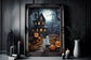 Trick or Treating at a Haunted House Poster, Dark Romantic Ghost Trick or Treating Creepy, Ghost in  Wall Art Halloween Poster SS01