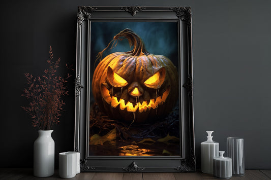 Jack O Lantern Poster, Dark Romantic Pumpkin Creepy, Ghost Scare Wall Art Halloween Poster