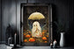 Ghost Cute Holding Umbrella Poster, Dark Romantic Ghost Picking Mushrooms In The Rain In The Forest Creepy, Ghost Wall Art Halloween Poster