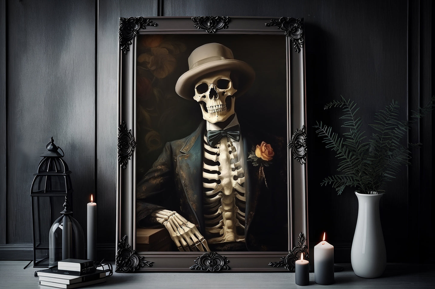 Gentleman Renaissance Skeleton Poster, Dark Romantic Creepy, Spooky Cute, Wall Art Halloween Poster, Haunting Ghost