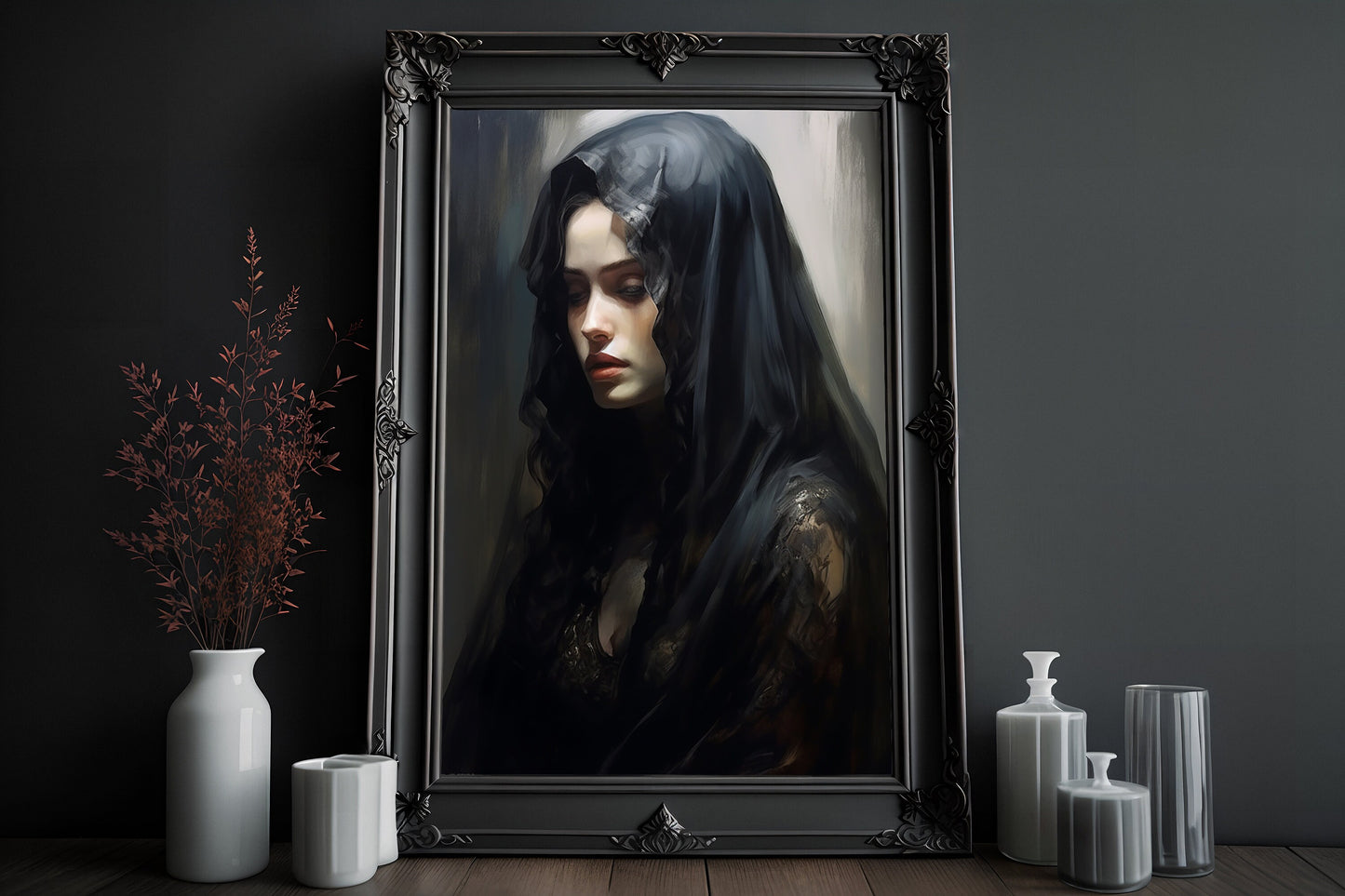 Veiled Lady Poster, Dark Romantic Victorian Lady Creepy, Horror Spooky Cute, Wall Art Halloween Poster, Haunted Mansion