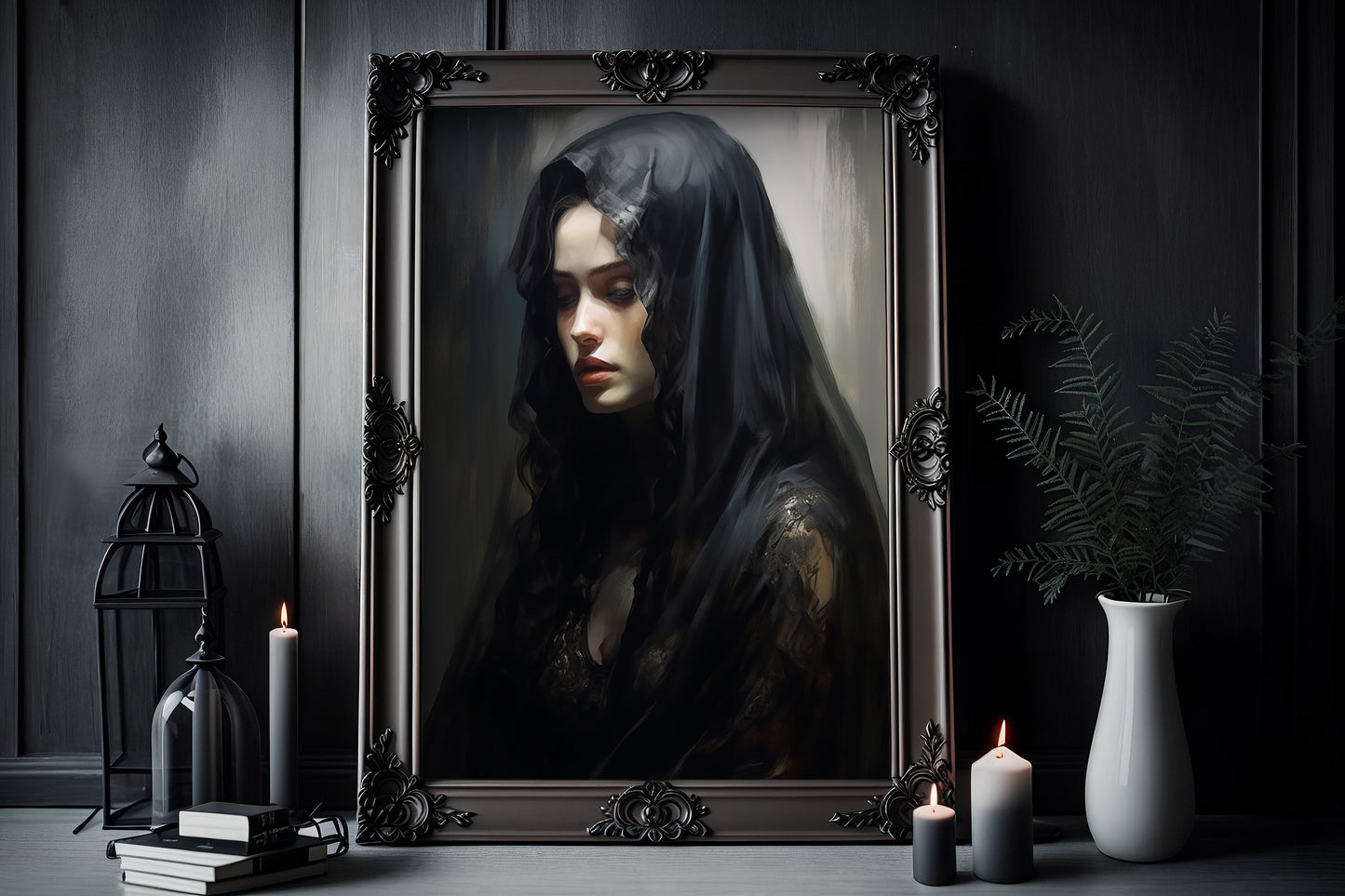 Veiled Lady Poster, Dark Romantic Victorian Lady Creepy, Horror Spooky Cute, Wall Art Halloween Poster, Haunted Mansion