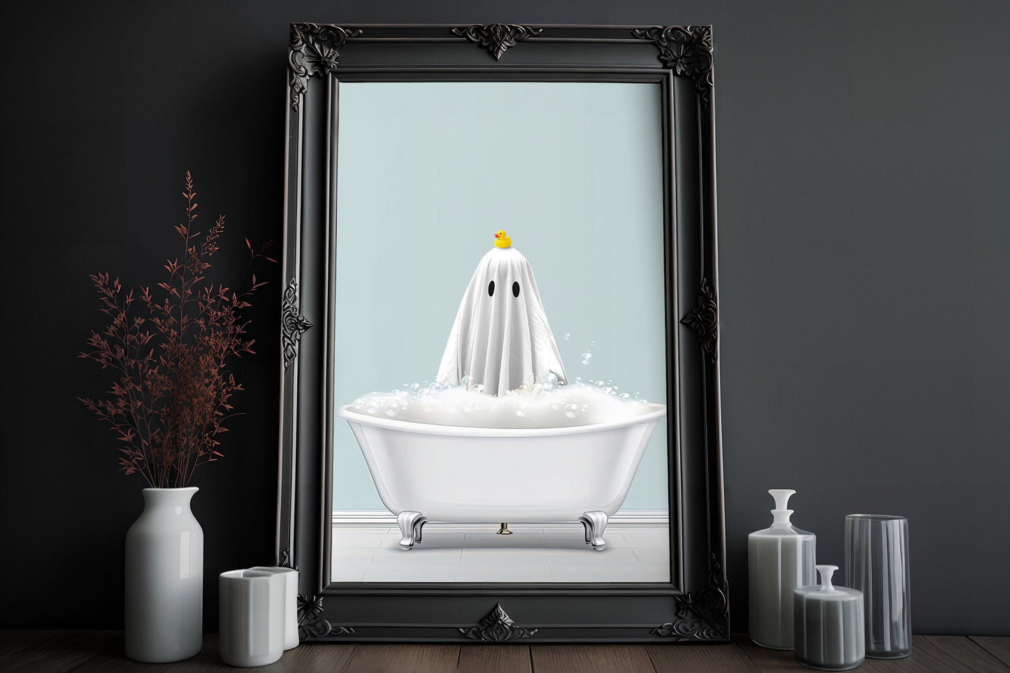 Ghost Bath Room Poster, Dark Romantic Creepy, Horror Spooky Cute, Wall Art Halloween Poster