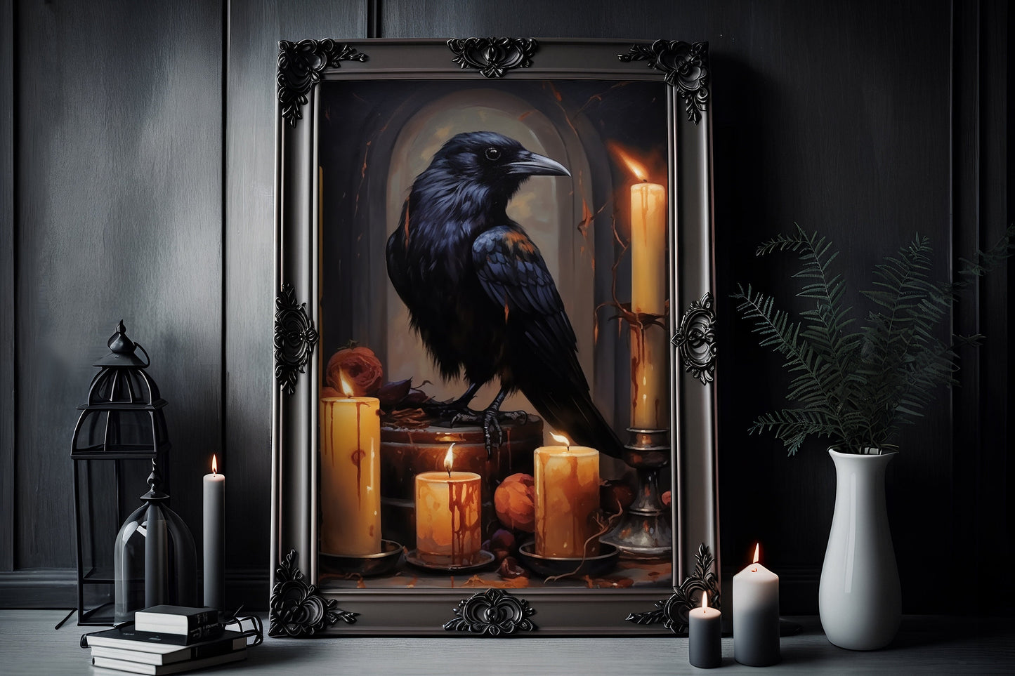 Raven With Candles Poster, Black Crow Dark Romantic Creepy, Spooky Cute, Wall Art Halloween Poster, Dark Academia, Gothic Victorian Crow