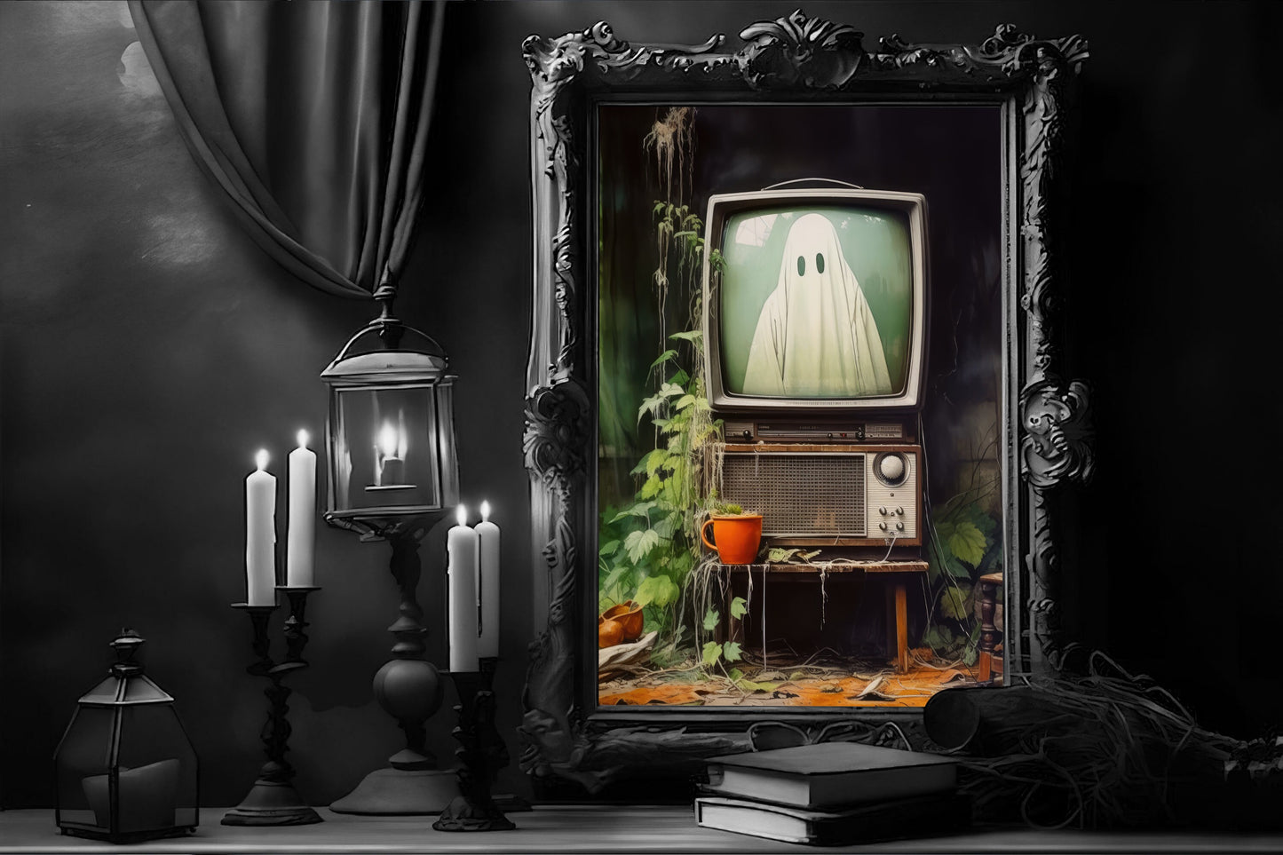 Ghost TV Program Poster, Dark Romantic Ghost TV Program Creepy, Horror Spooky Cute, Wall Art Halloween Poster