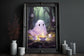 Cute Ghost Drinks Tea  In The Forest Poster, Dark Romantic Ghost Drinks Tea Creepy, Horror Spooky Cute, Wall Art Halloween Poster