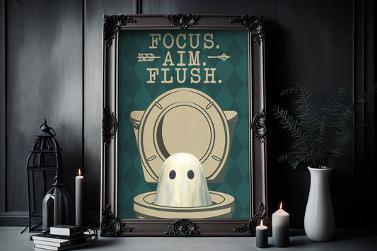 Ghost Bathroom Toilet Poster, Dark Romantic Ghost Standing in Bathroom Toilet Creepy,  Ghost in the Bath tub Alt Wall Art Halloween Poster