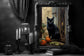 Black Cat In The Doorway Poster, Dark Romantic Creepy, Horror Spooky Cute, Wall Art Halloween Poster