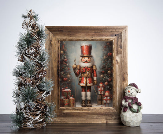 Nutcracker Christmas Poster, Christmas Bunnies Art, Xmas Decor Poster, Vintage Xmas Holiday Art Print