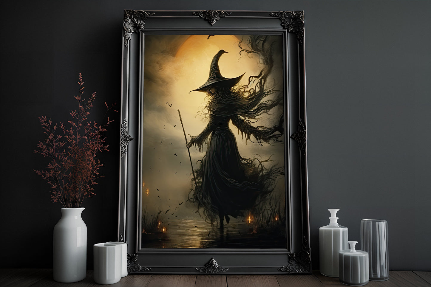 Witch In The Moonlight Poster, Ghost Creepy, Dark Romantic, Horror Spooky Cute Wall Art Halloween Poster