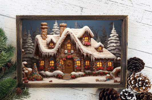 Gingerbread House Poster, Christmas Gingerbread  Art, Xmas Decor Poster, Vintage Xmas Holiday Art Print