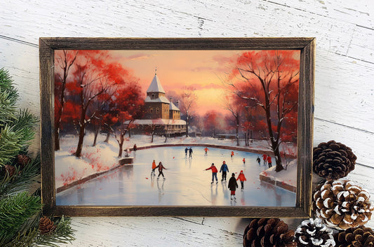 Skating Rink Poster, Christmas Art, Xmas Decor Poster, Vintage Xmas Holiday Art Print