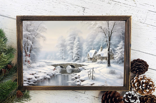 Snowy Winter Rustic Winter Poster, Christmas Art, Xmas Decor Poster, Vintage Xmas Holiday Art Print