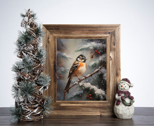 Christmas Tree Bird Poster, Christmas On A Snowy Day Art, Xmas Decor Poster, Vintage Xmas Holiday Art Print 02