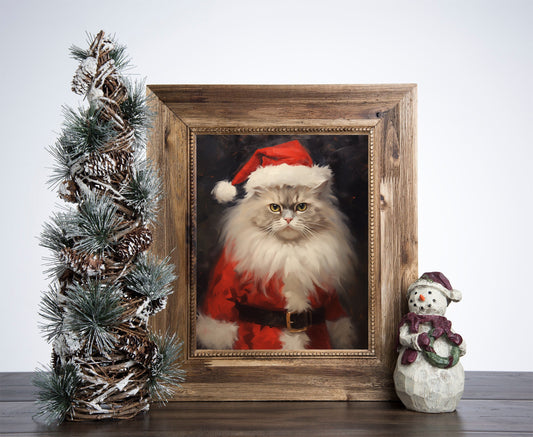 Santa Claus Ragdoll Cat Poster, Christmas Cat Art, Xmas Decor Poster, Vintage Xmas Holiday Art Print