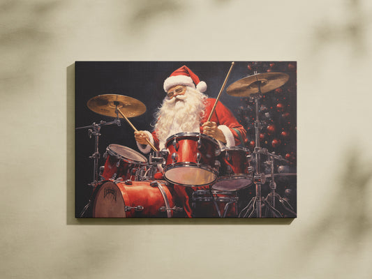 Santa playing Rock Drum Christmas Poster, Christmas Santa Portrait Art, Xmas Decor Poster, Vintage Xmas Holiday Art Print